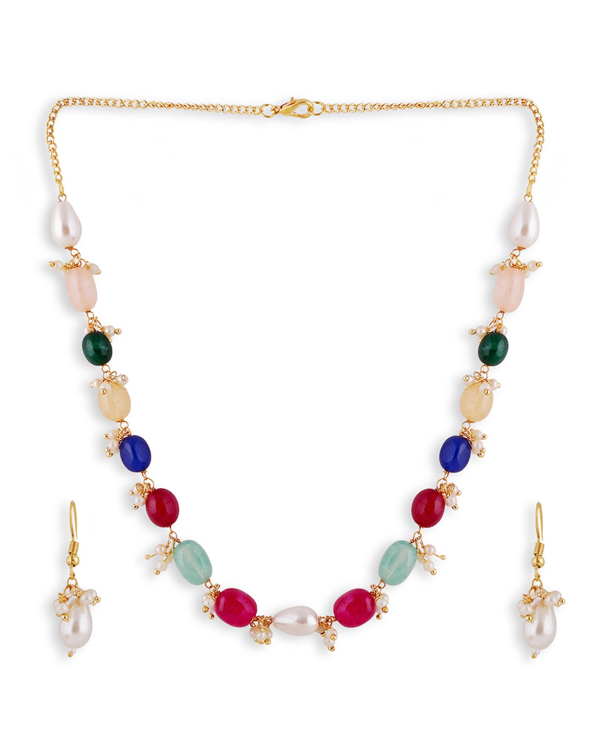 Multicolour Beads Necklace Earrings Bracelet Party Combo - Abdesignsjewellery