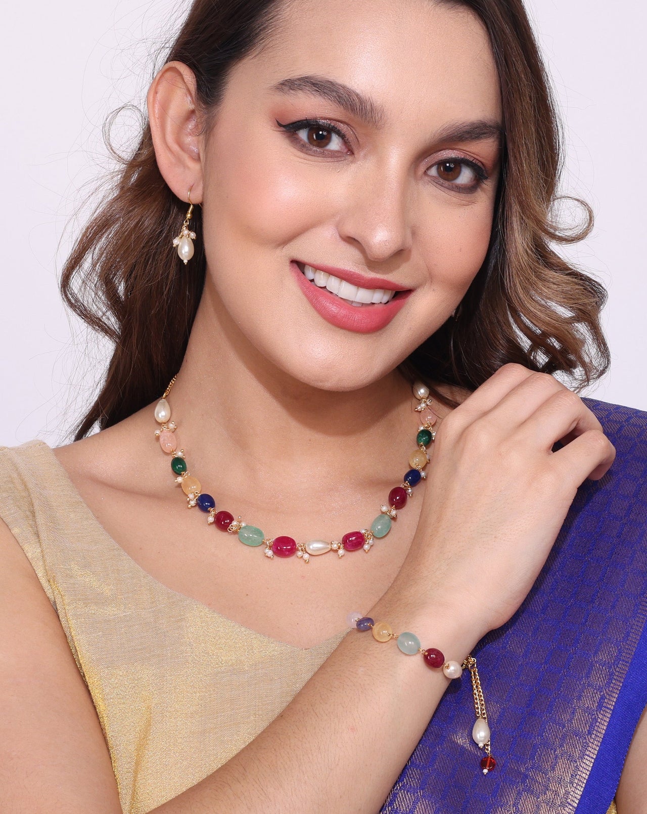 Multicolour Beads Necklace Earrings Bracelet Party Combo - Abdesignsjewellery