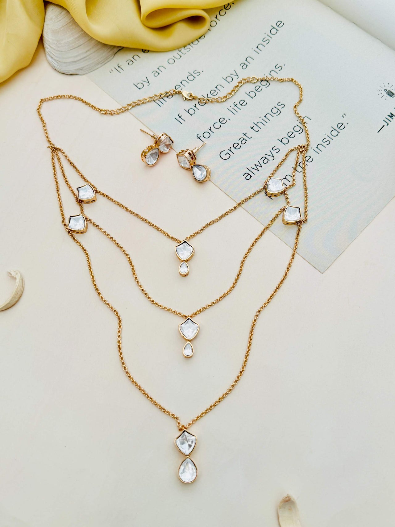 Statement Gold Plated Polki Pendant Chain