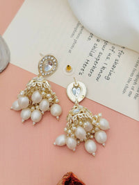 Thumbnail for Delicate Gold Plated Pearl Studed Mini Jhumka Earring