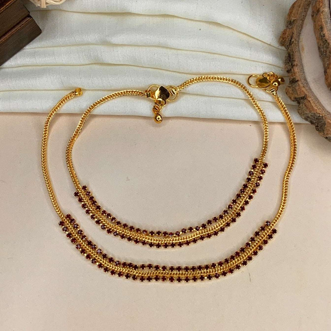 American Diamond Ruby Stone Anklet - Abdesignsjewellery