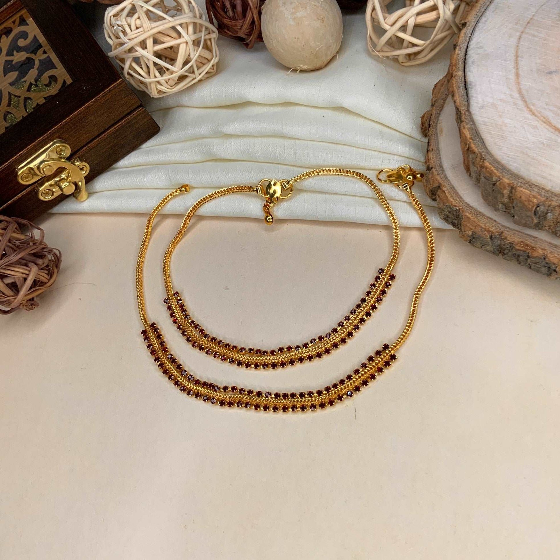 American Diamond Ruby Stone Anklet - Abdesignsjewellery