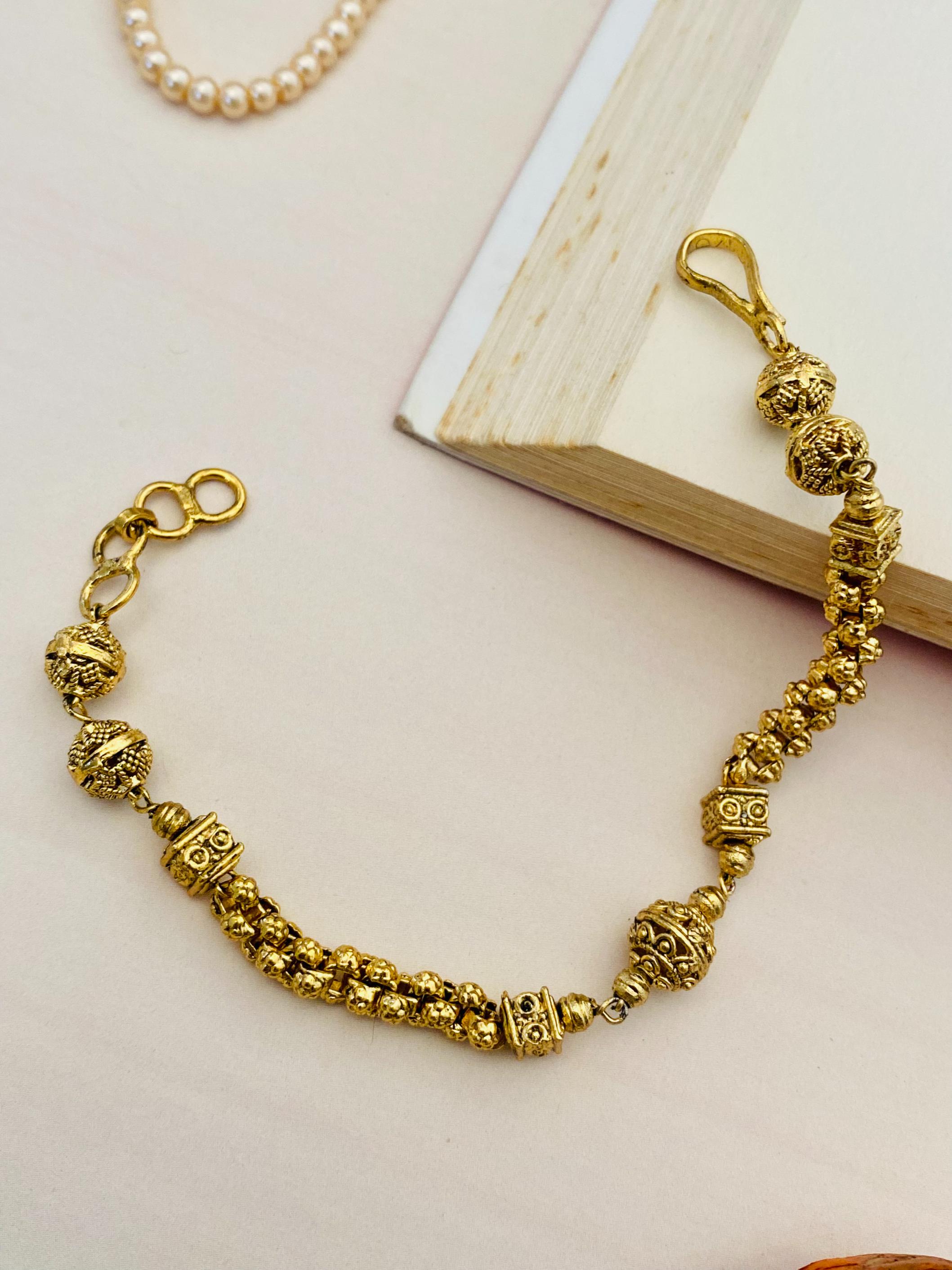 Finely-crafted Matt Gold Polish Hand Bracelet - Abdesignsjewellery