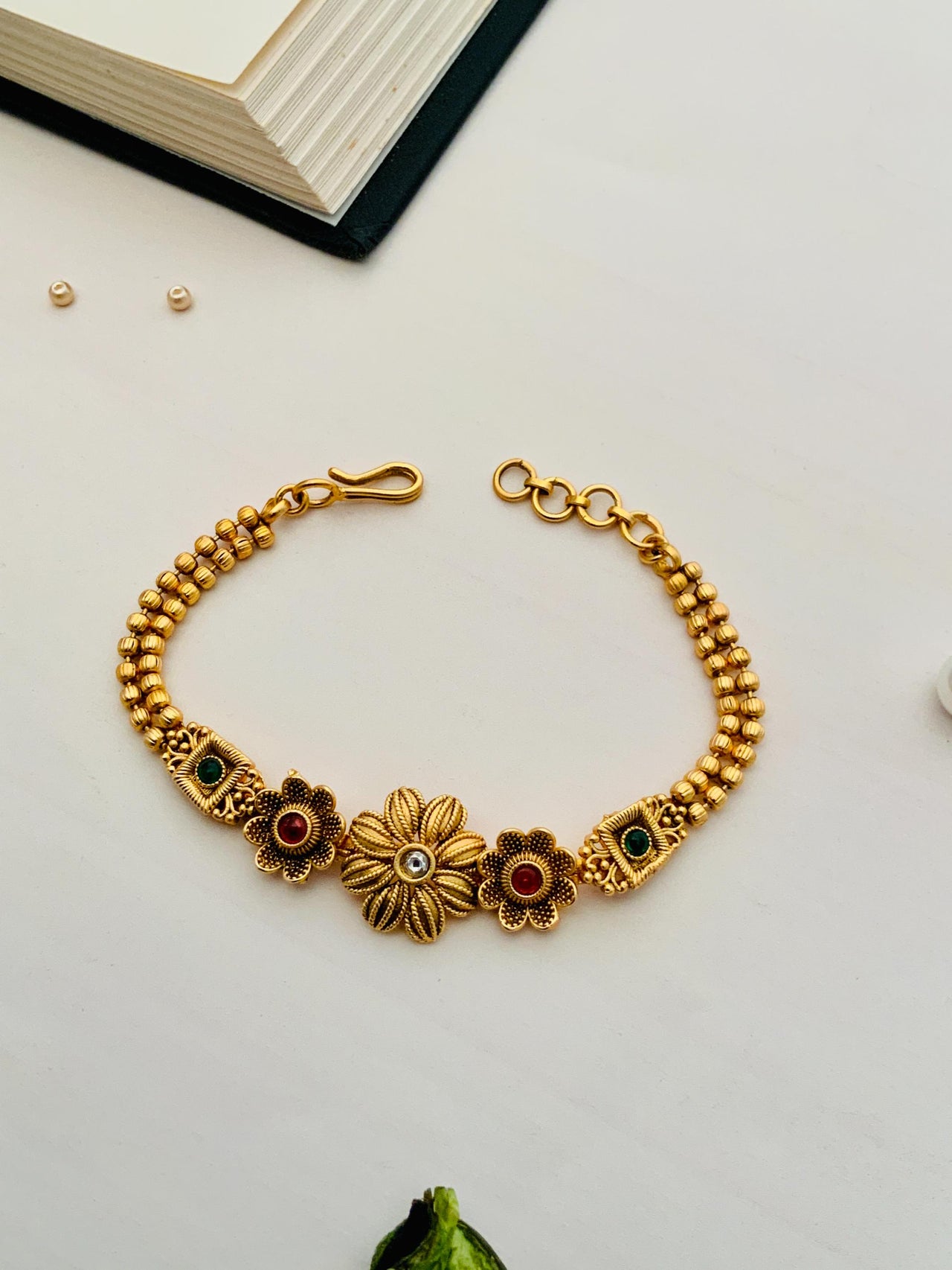 Antique Precious Matt Gold Polish Hand Bracelet - Abdesignsjewellery