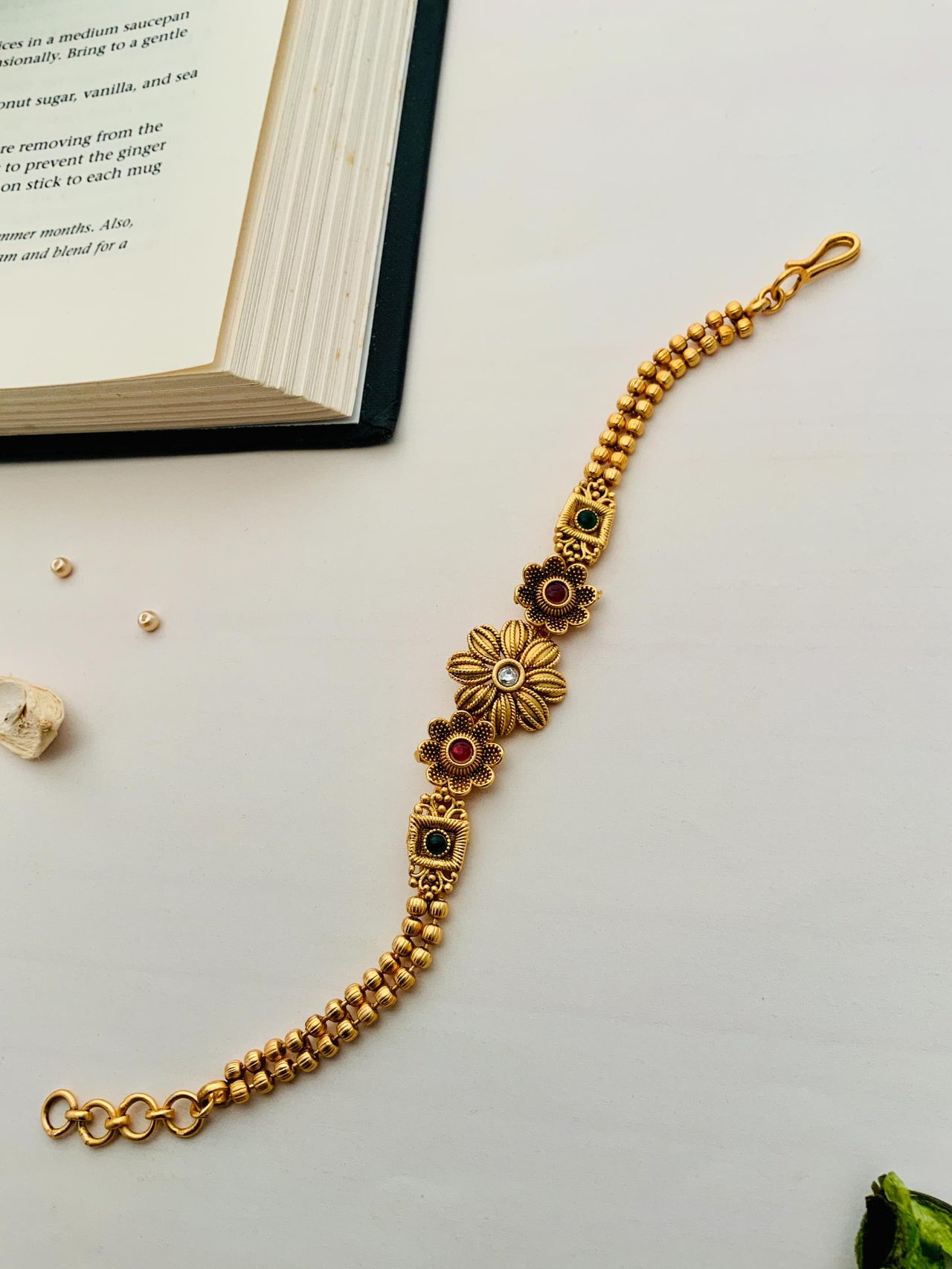 Antique Precious Matt Gold Polish Hand Bracelet - Abdesignsjewellery