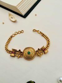 Thumbnail for Antique Finely-crafted Matt Gold Polish Hand Bracelet - Abdesignsjewellery