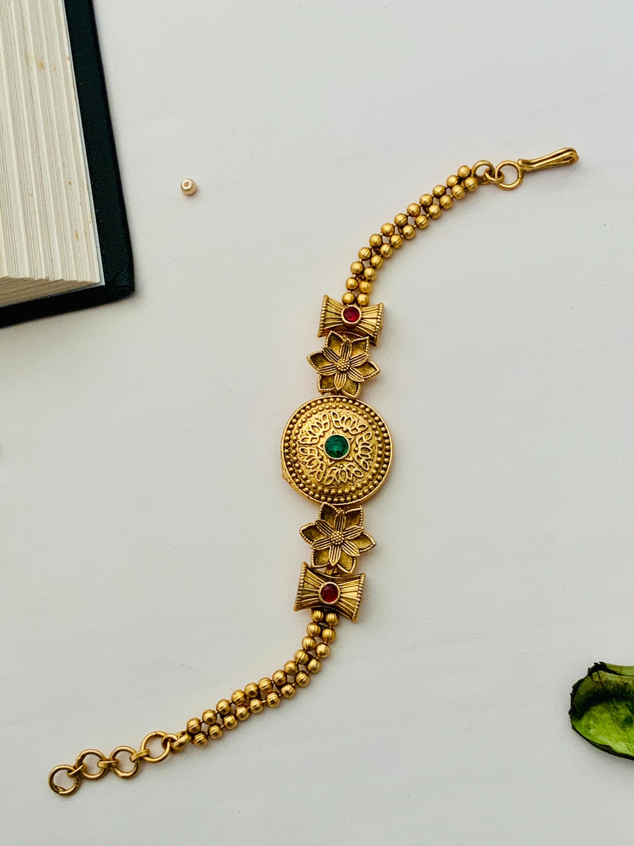 Antique Finely-crafted Matt Gold Polish Hand Bracelet - Abdesignsjewellery