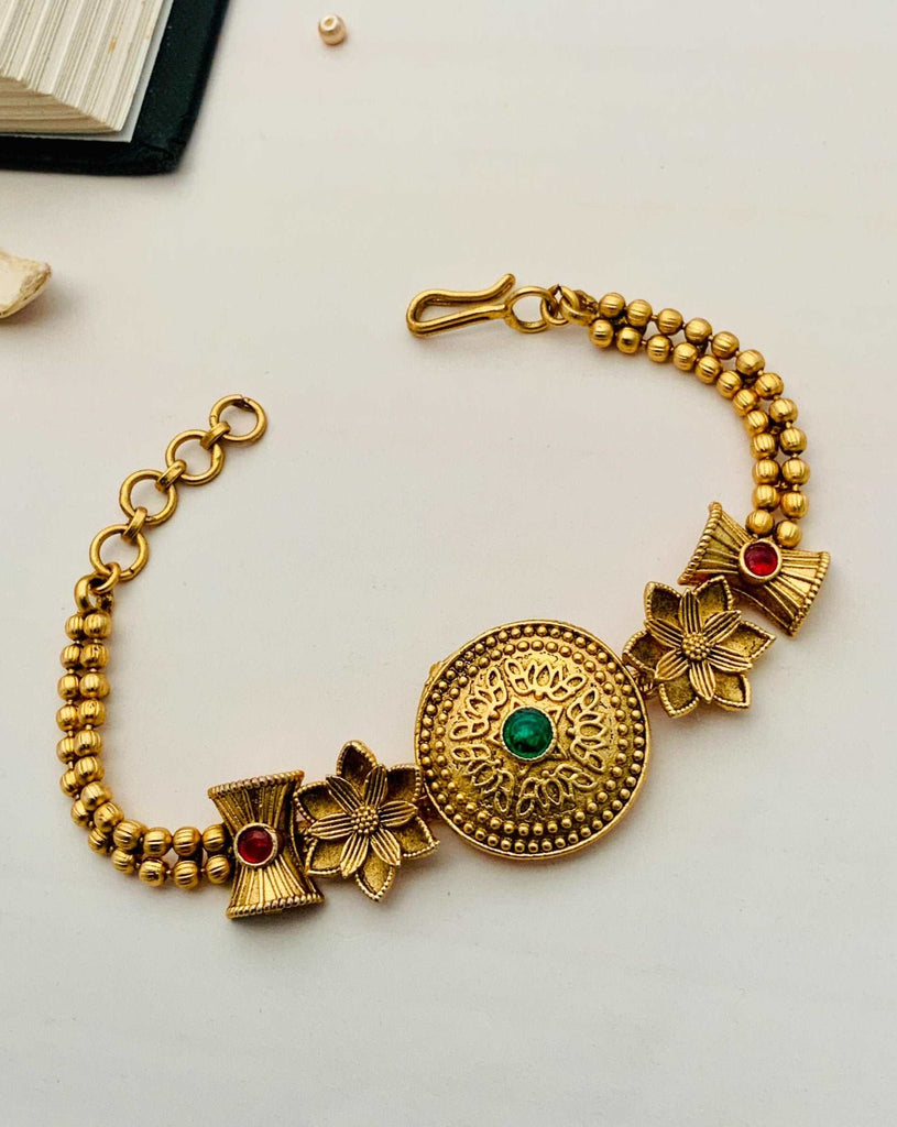 Antique Finely-crafted Matt Gold Polish Hand Bracelet - Abdesignsjewellery
