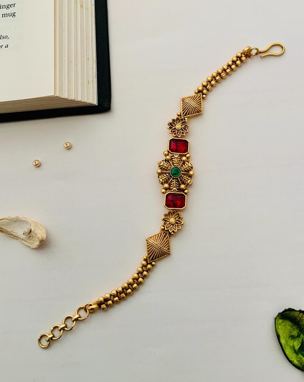 Dazzling Antique Matt Gold Polish Hand Bracelet - Abdesignsjewellery