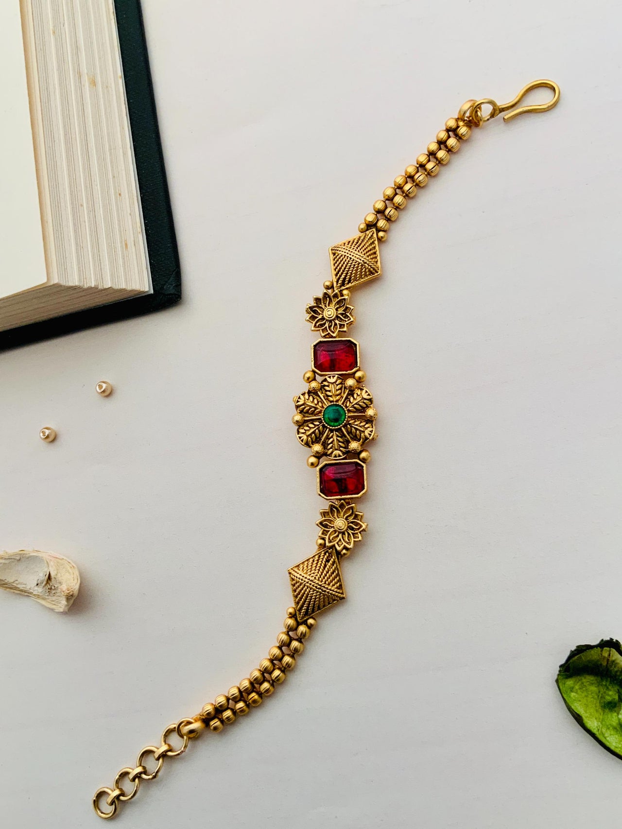 Dazzling Antique Matt Gold Polish Hand Bracelet - Abdesignsjewellery