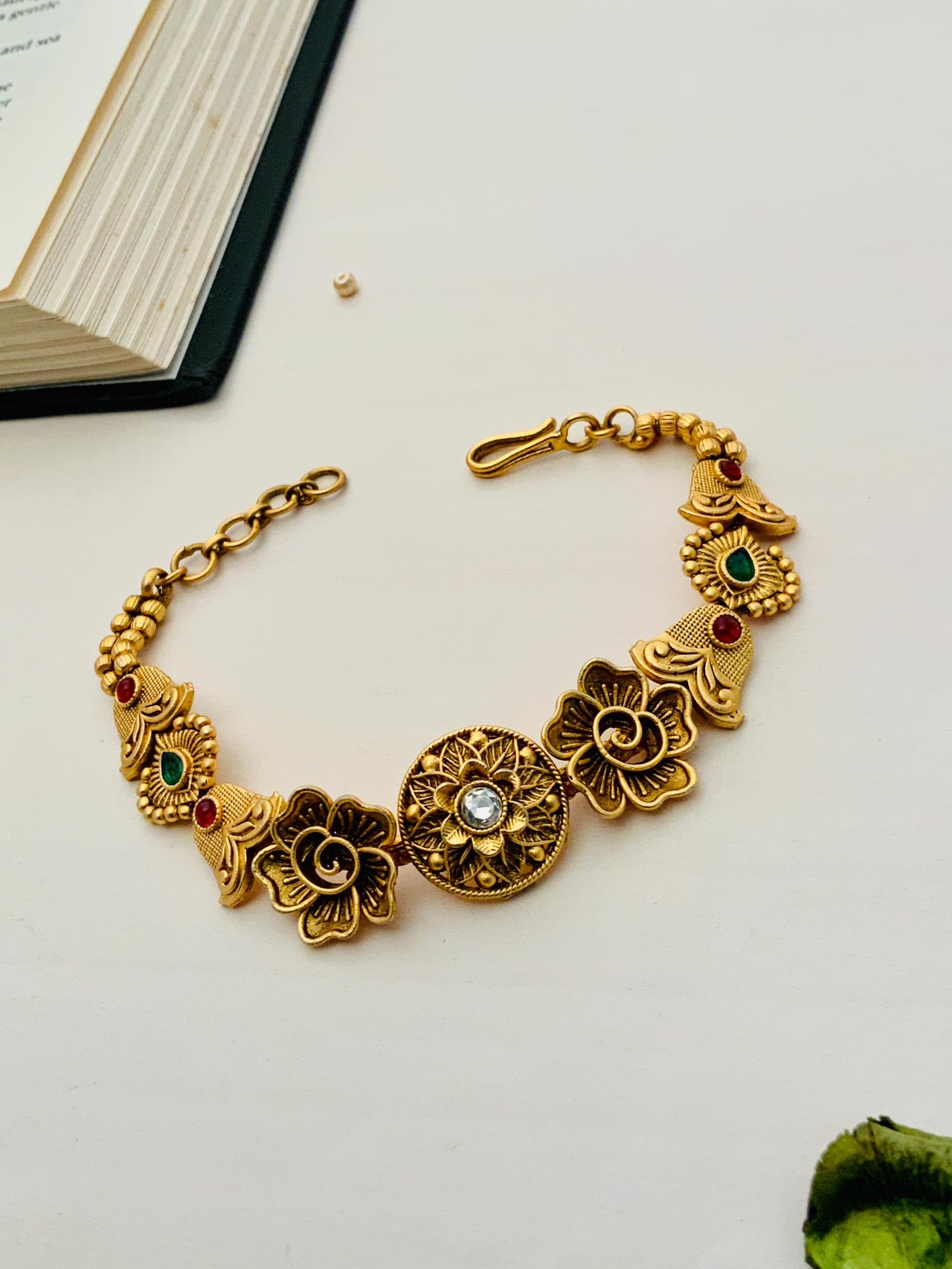 Exquisite Antique Matt Gold Polish Hand Bracelet - Abdesignsjewellery