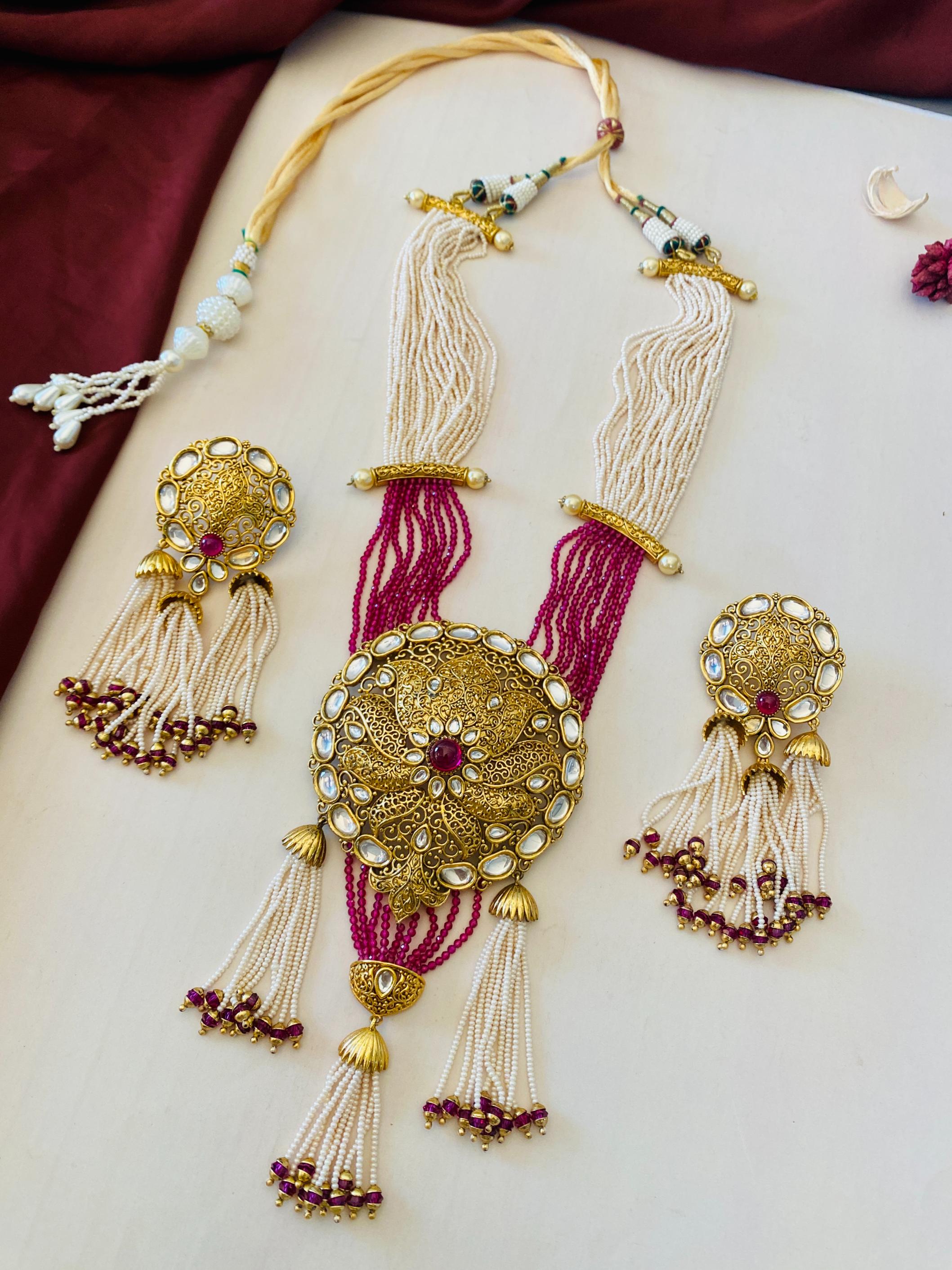 Antique Kundan Bridal Necklace Set - Abdesignsjewellery