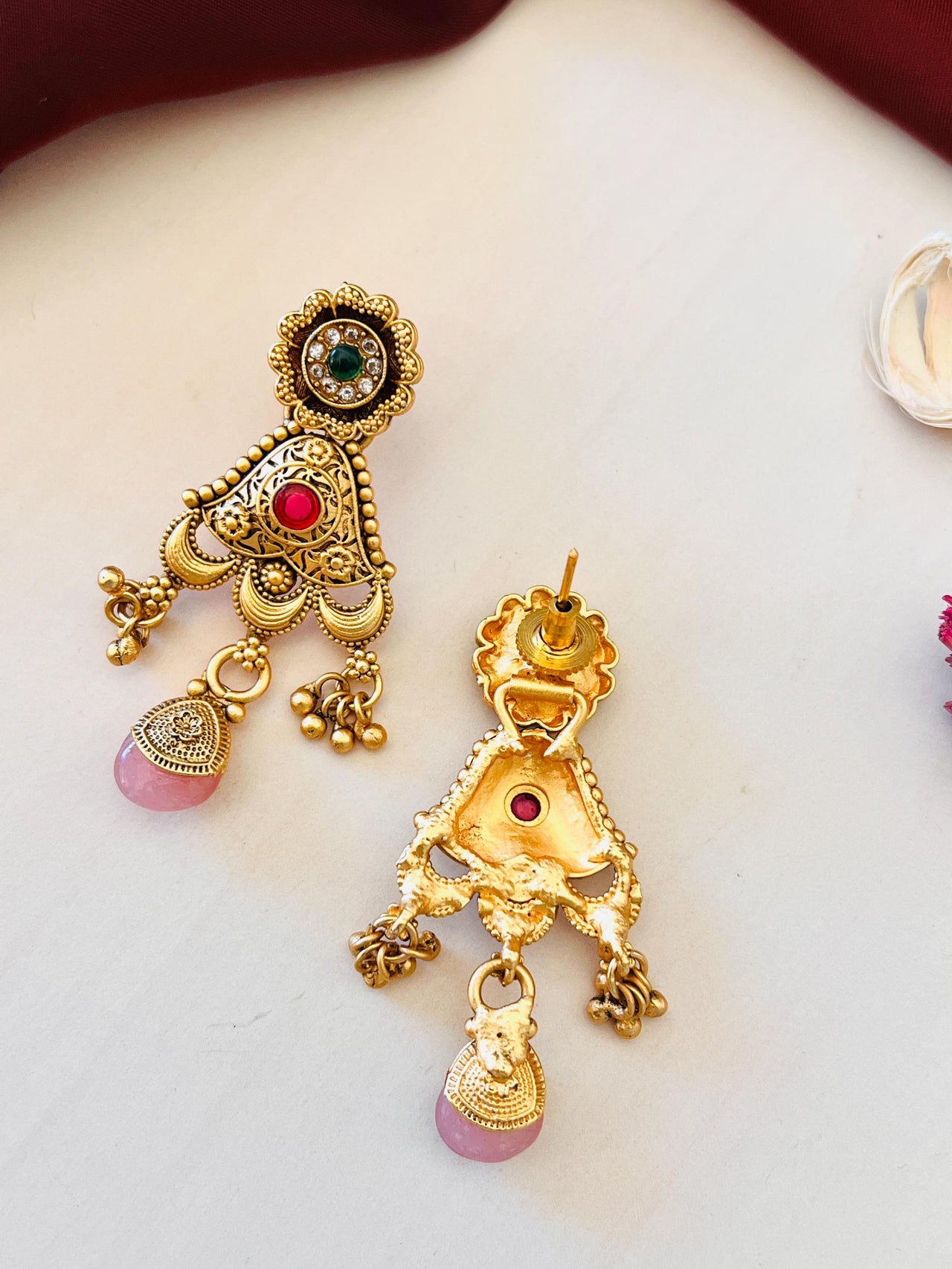 Elegant Long Antique Gold Bridal Necklace Combo - Abdesignsjewellery