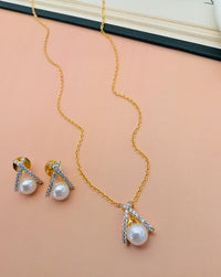 Thumbnail for Charming American Diamond Gold Plated Pendant Chain Set