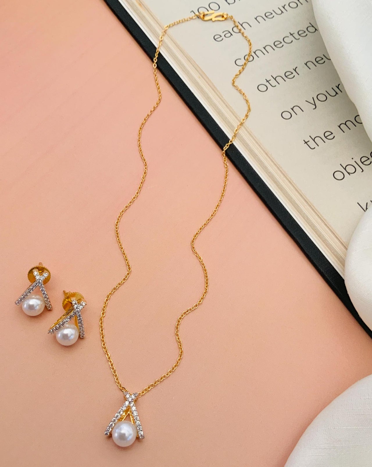 Charming American Diamond Gold Plated Pendant Chain Set