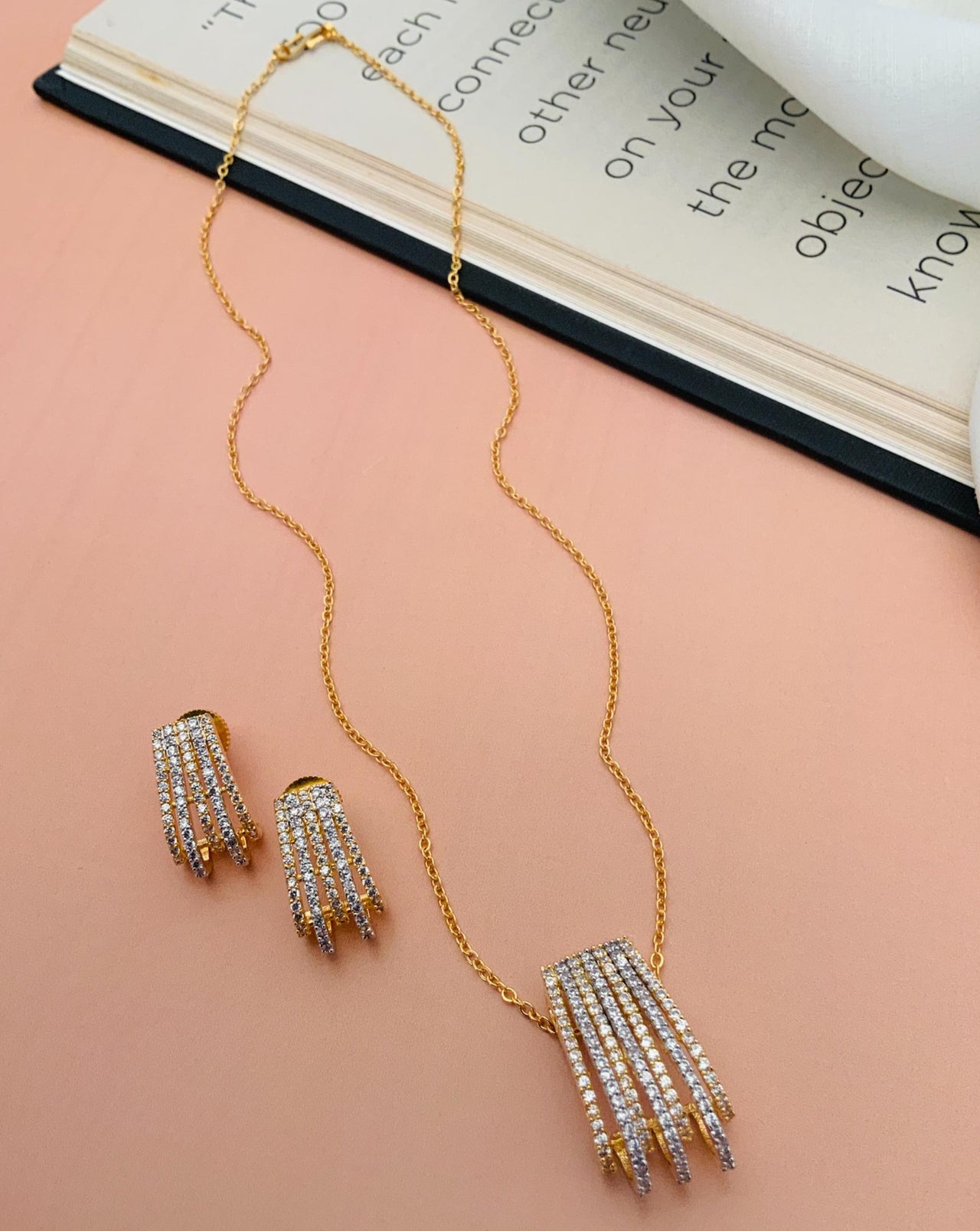 Gold Plated Pendant Chain & Earrings For Women