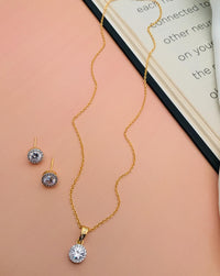 Thumbnail for Beautiful American Diamond Gold Plated Pendant Chain Set