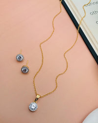 Thumbnail for Beautiful American Diamond Gold Plated Pendant Chain Set