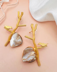 Thumbnail for Matt Gold Plated Baroque Pearl Bird Earring