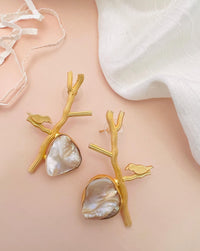 Thumbnail for Matt Gold Plated Baroque Pearl Bird Earring