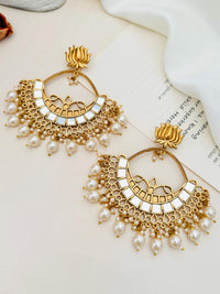 Thumbnail for Gold Plated Lotus Mirror Chandbali Earring