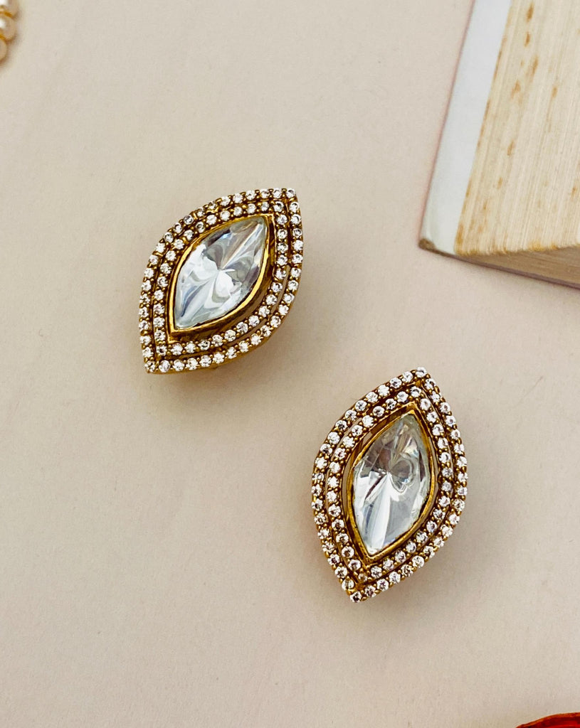 Classic Gold Plated Polki Marquise Earrings - Abdesignsjewellery