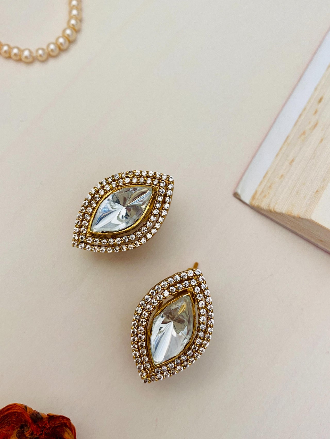 Classic Gold Plated Polki Marquise Earrings - Abdesignsjewellery