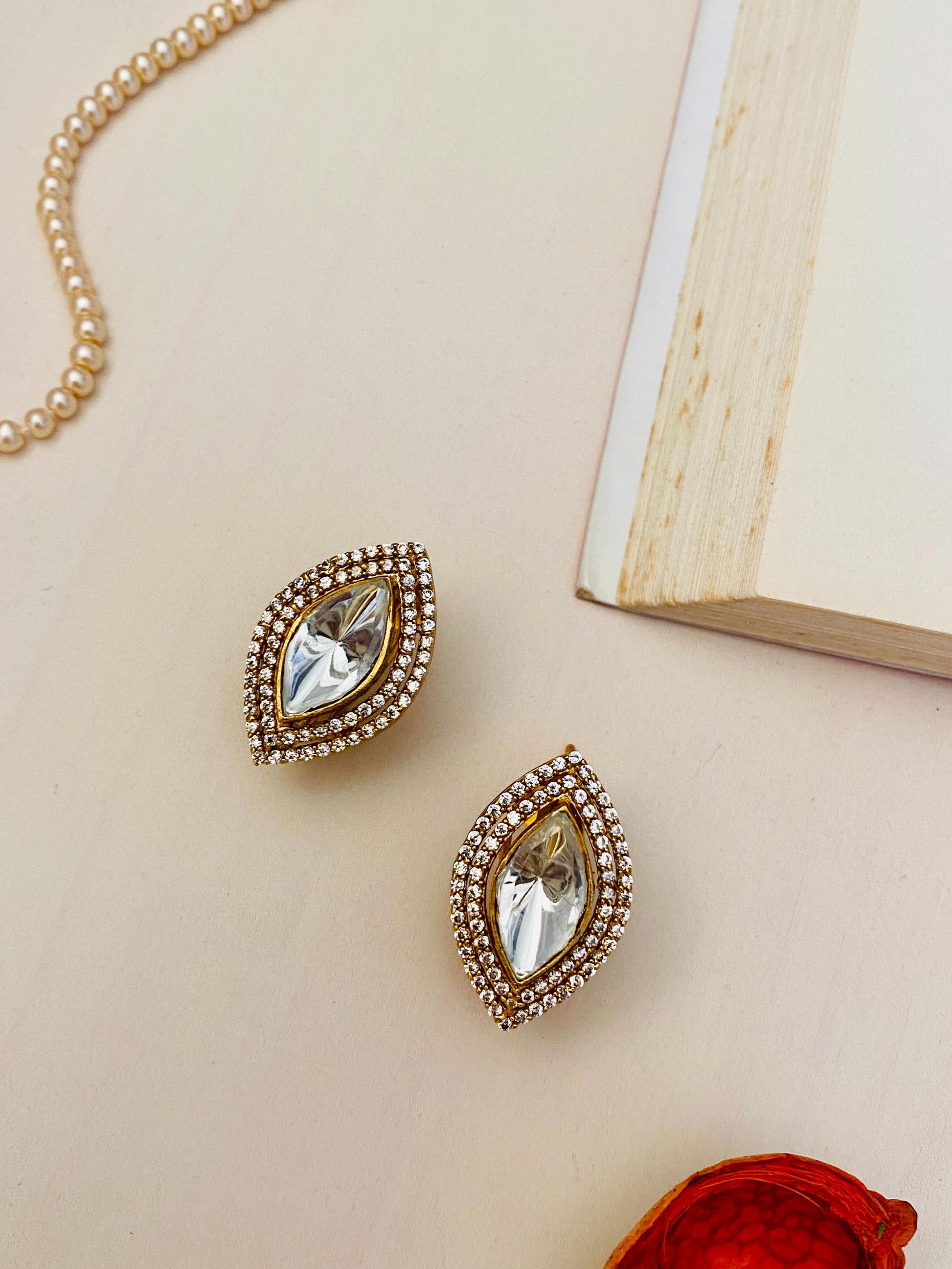 Classic Gold Plated Polki Marquise Earrings - Abdesignsjewellery