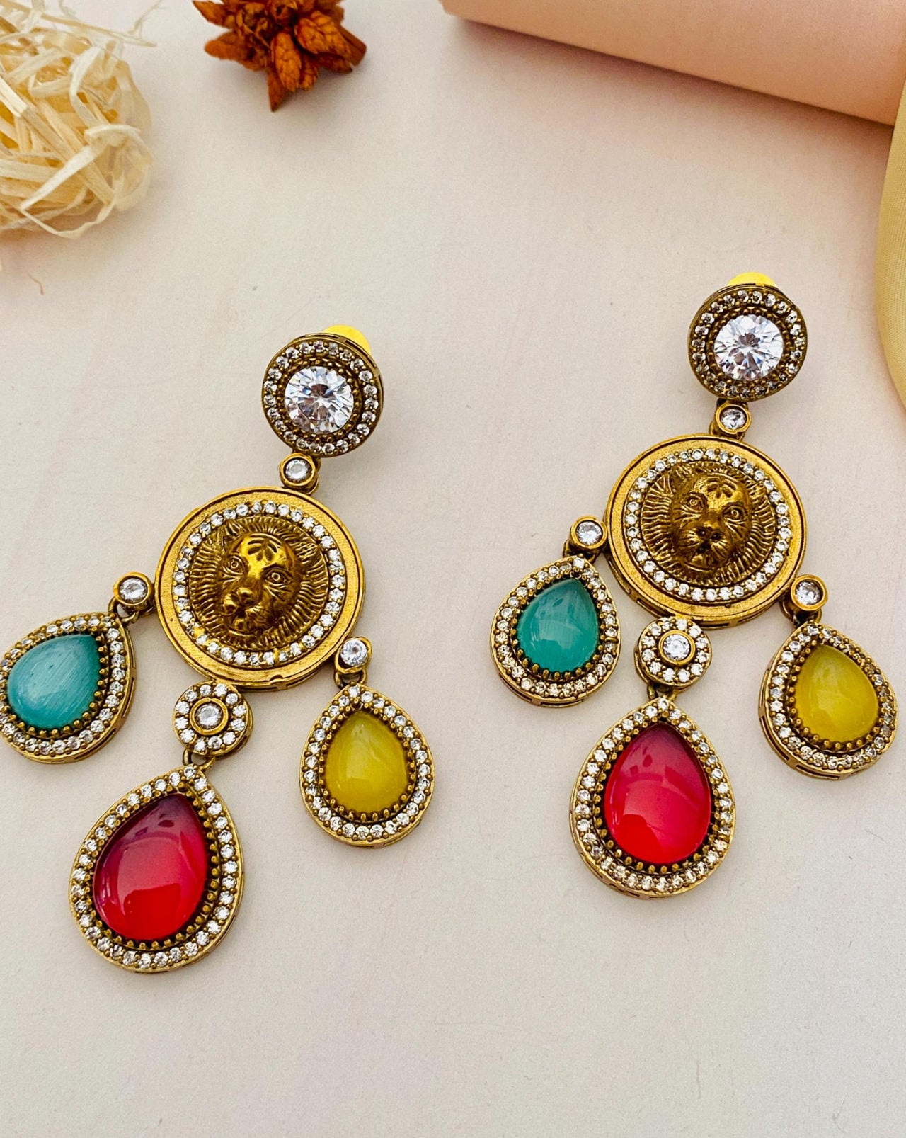 Classic Gold Plated Sabyasachi Inspired Lion Tiger Earrings - Abdesignsjewellery