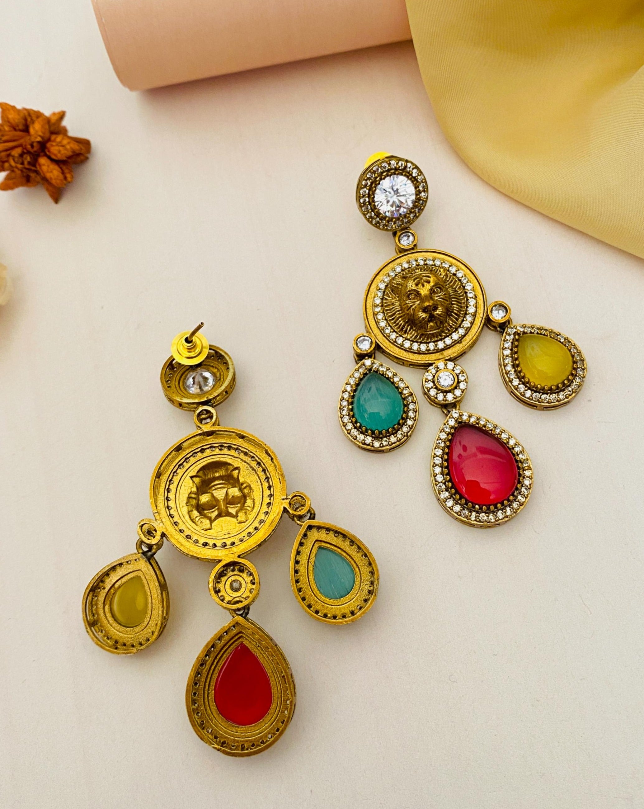Classic Gold Plated Sabyasachi Inspired Lion Tiger Earrings - Abdesignsjewellery