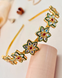 Thumbnail for Gold Plated Floral Kundan Mathapatti Sheesh Phool Hairband - Abdesignsjewellery