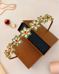 Thumbnail for Gold Plated Floral Kundan Mathapatti Sheesh Phool Hairband - Abdesignsjewellery