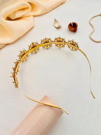 Thumbnail for Elegant Gold Plated Kundan Mathapatti Sheesh Phool Hairband - Abdesignsjewellery