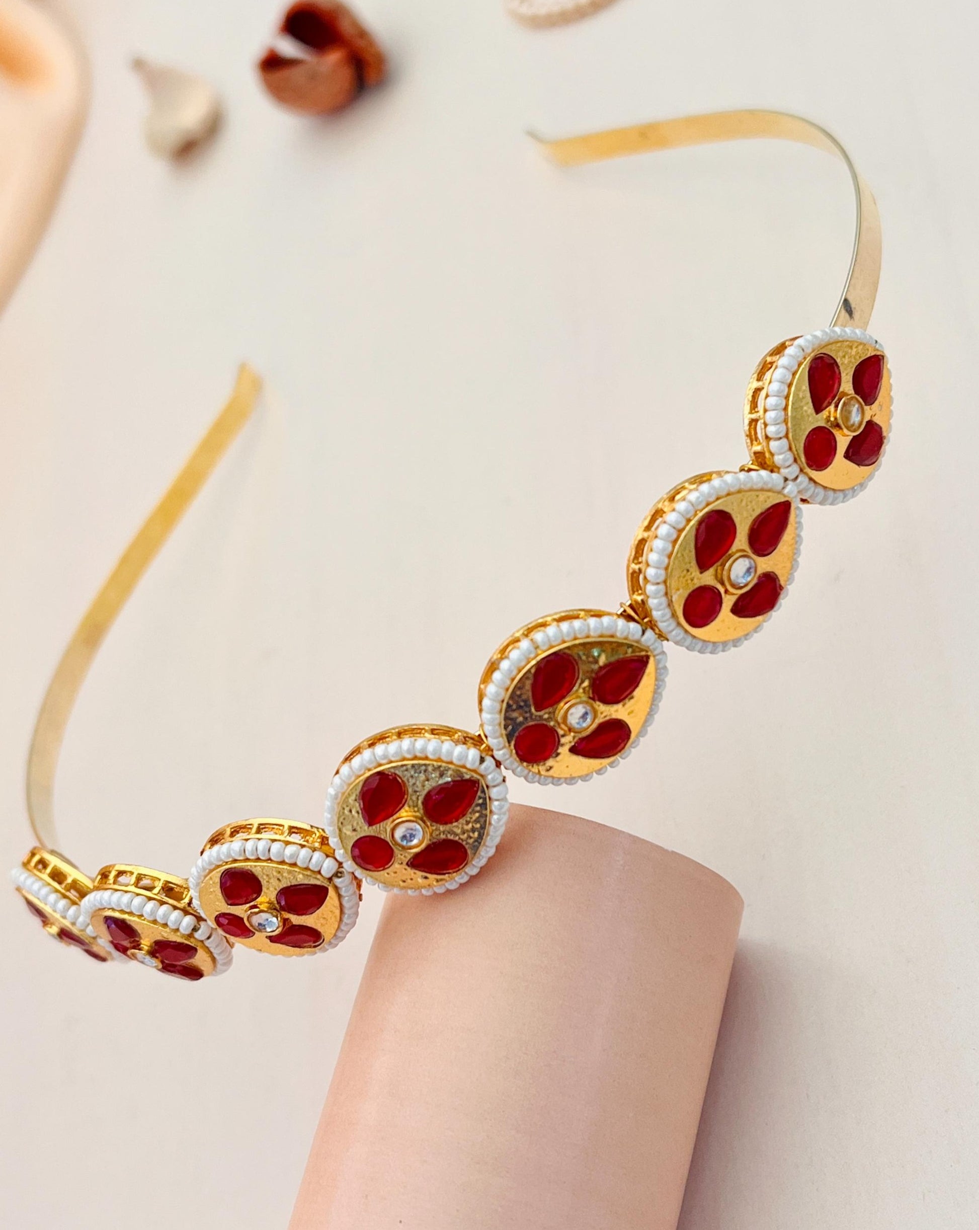 Gold Plated Floral Kundan Mathapatti Sheesh Phool Hairband - Abdesignsjewellery