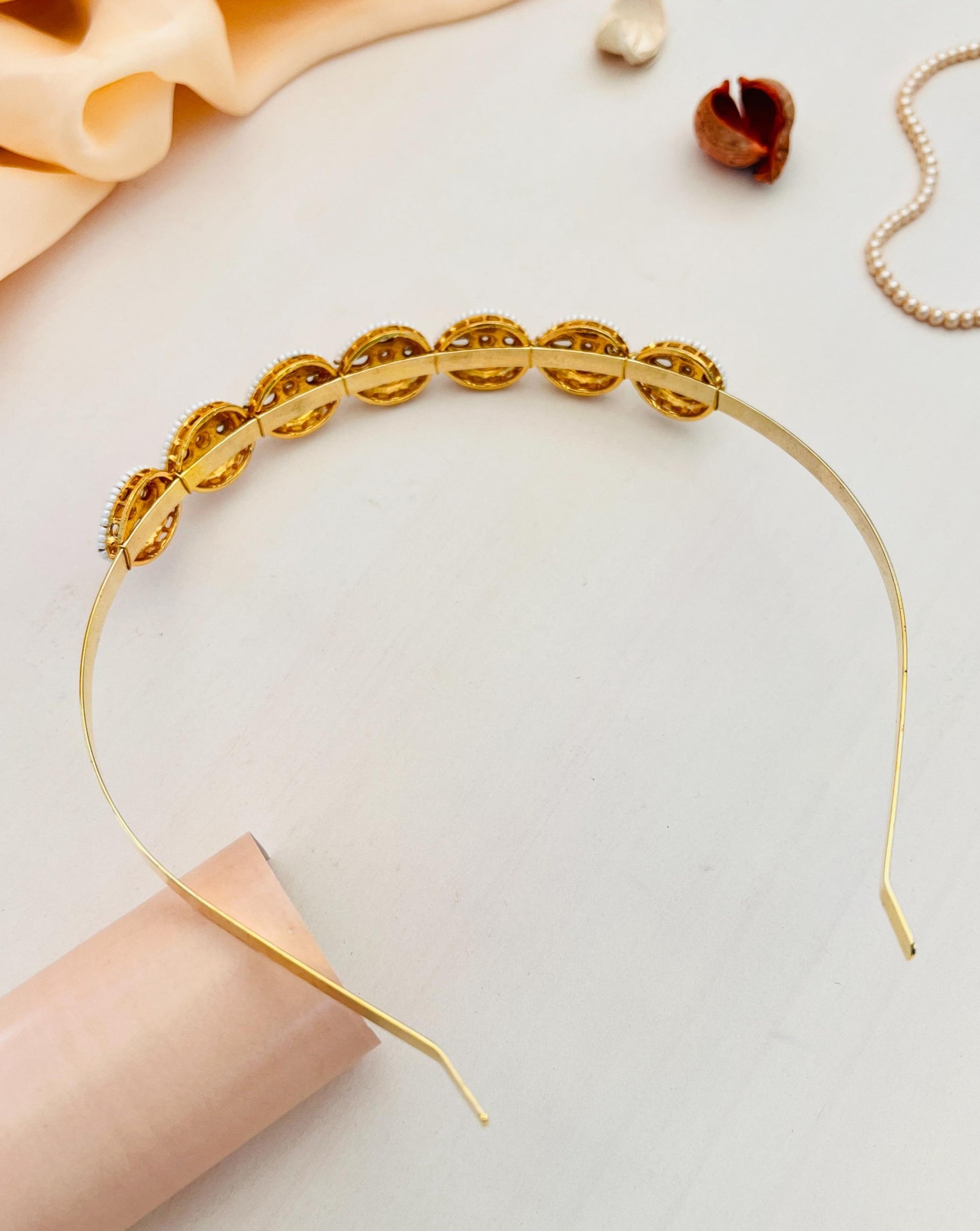 Gold Plated Floral Kundan Mathapatti Sheesh Phool Hairband - Abdesignsjewellery