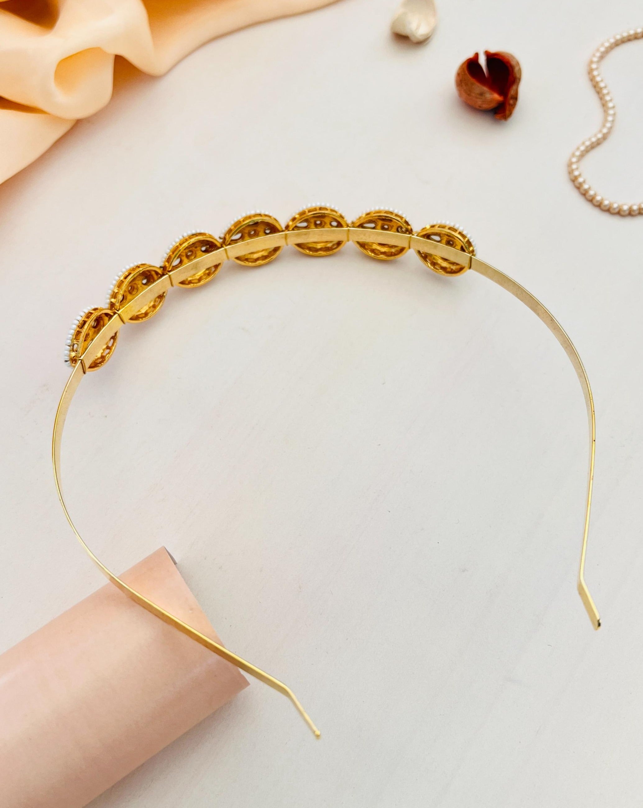 Gold Plated Floral Kundan Mathapatti Sheesh Phool Hairband - Abdesignsjewellery