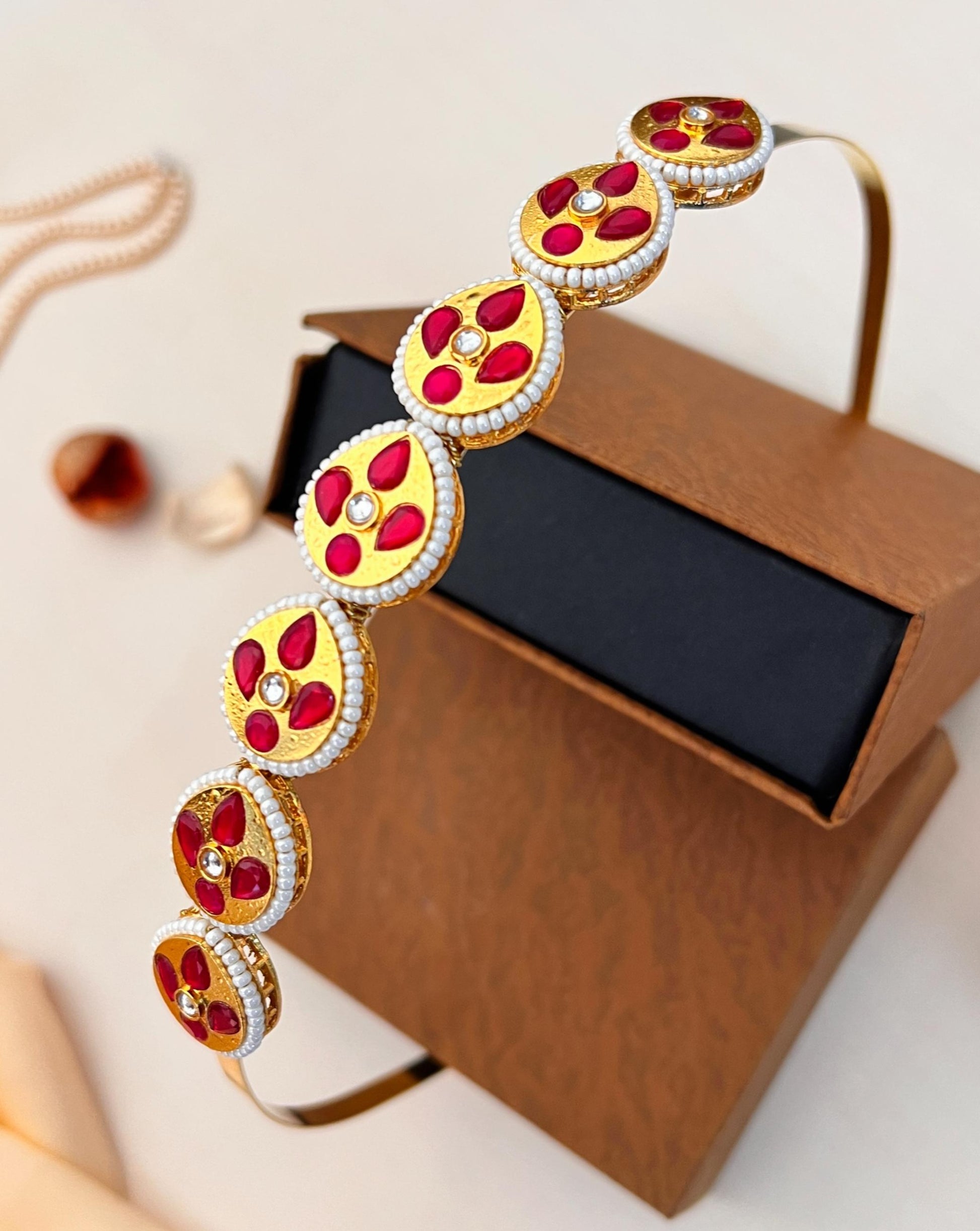 Gold Plated Floral Kundan Mathapatti Sheesh Phool Hairband - Abdesignsjewellery