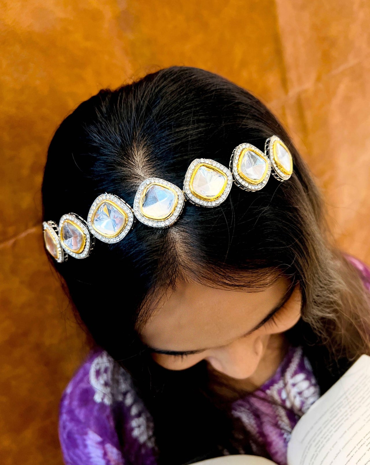Elegant Gold Plated Polki Mathapatti Sheesh Phool Hairband - Abdesignsjewellery
