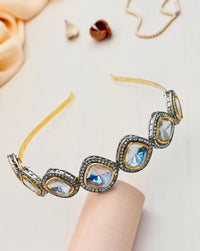 Thumbnail for Elegant Gold Plated Polki Mathapatti Sheesh Phool Hairband - Abdesignsjewellery