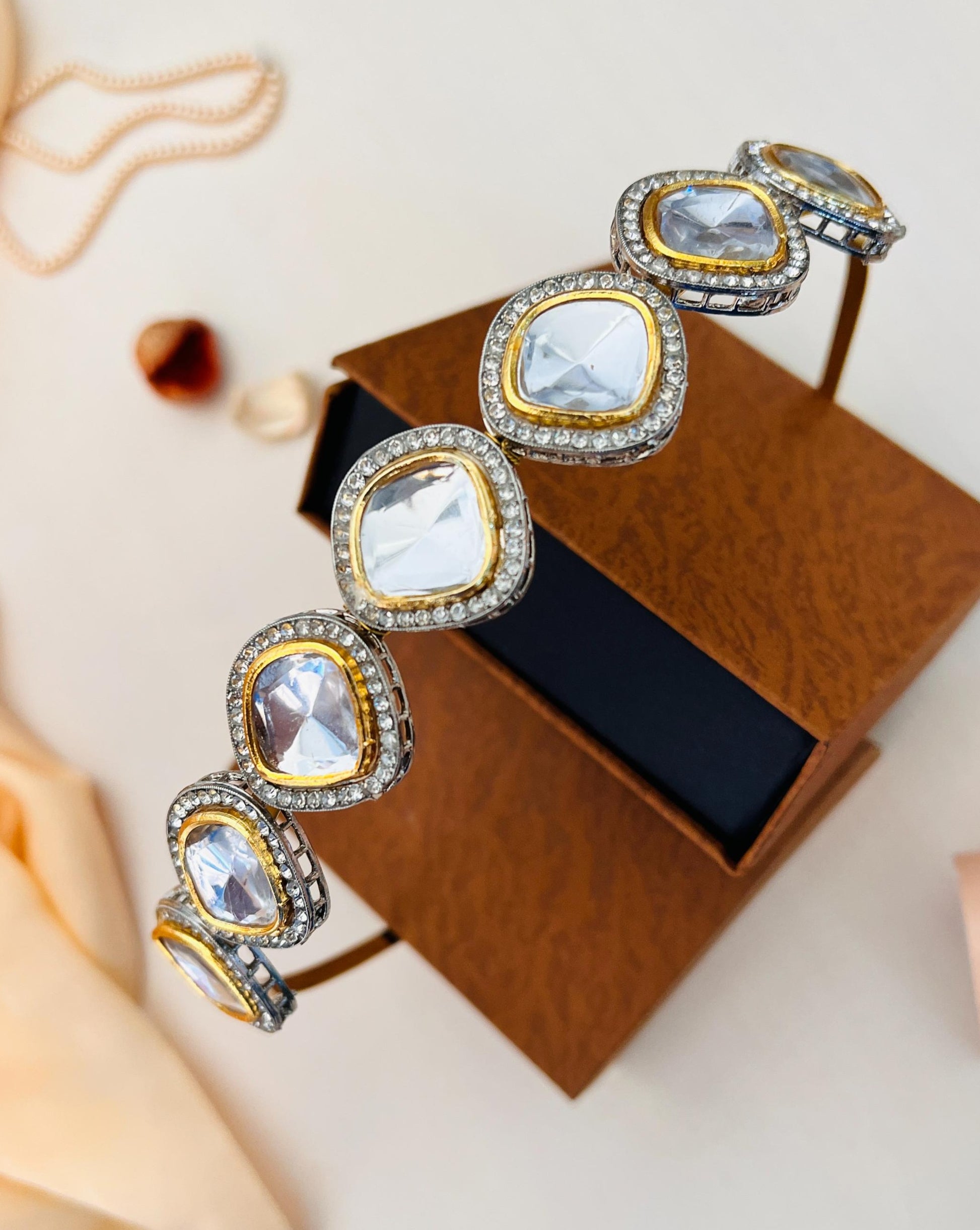 Elegant Gold Plated Polki Mathapatti Sheesh Phool Hairband - Abdesignsjewellery