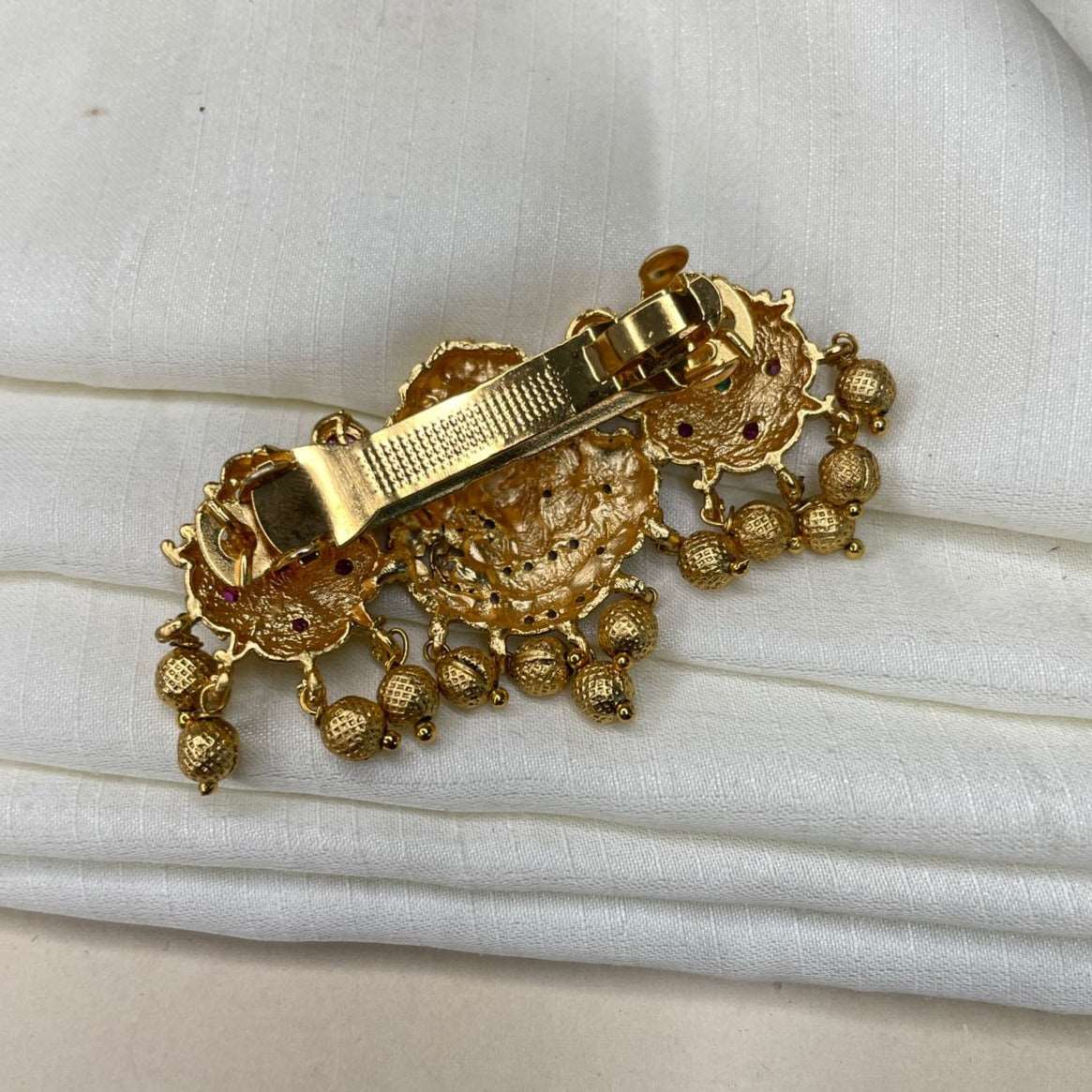 Antique Gold Goddess Laxmi Kemp Stone Hair Clip - Abdesignsjewellery