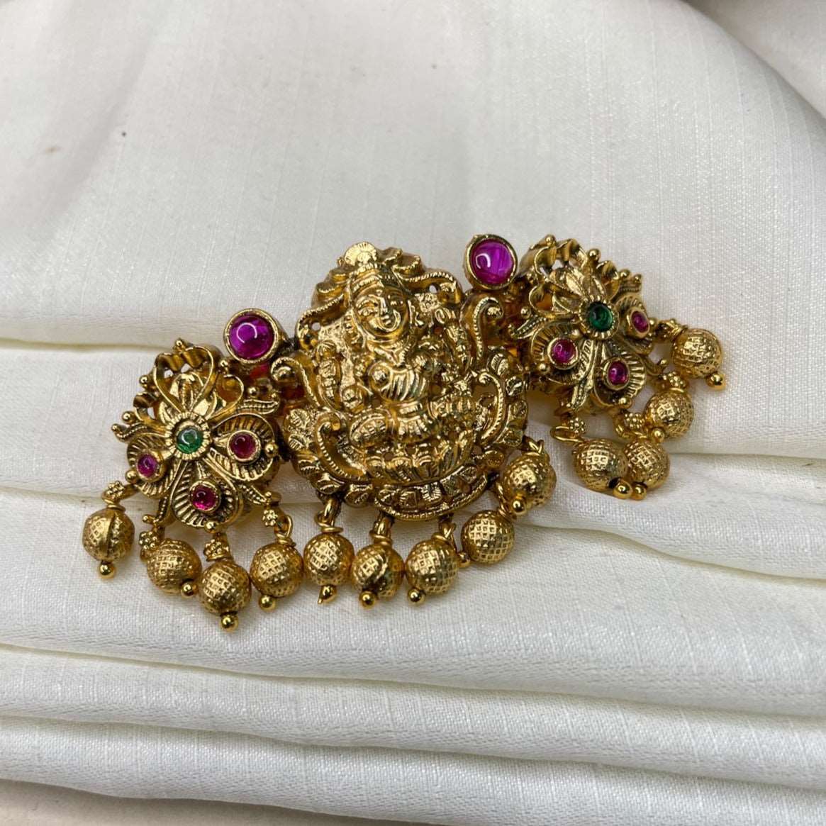 Antique Gold Goddess Laxmi Kemp Stone Hair Clip - Abdesignsjewellery