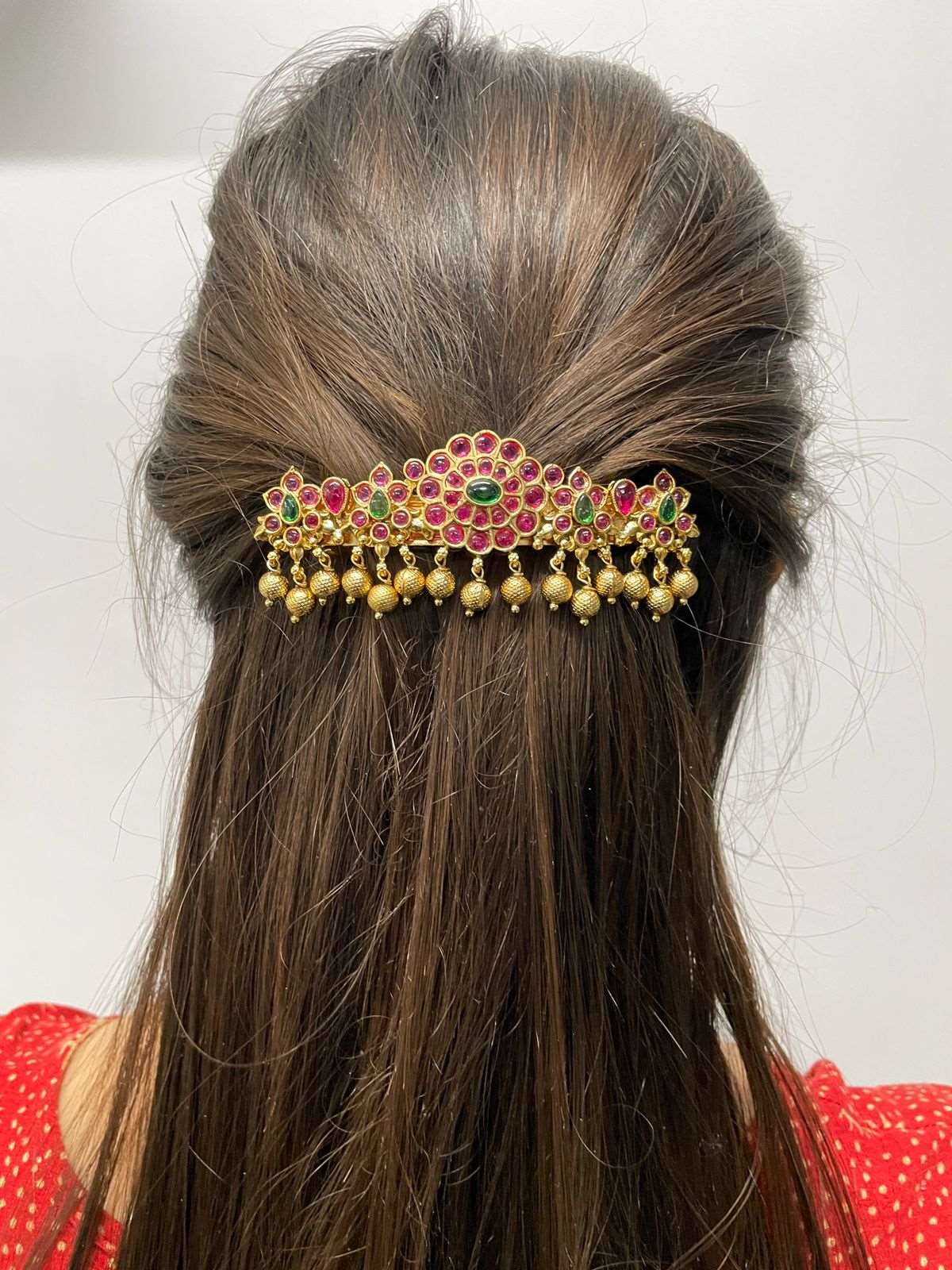 Antique Pink Flower Kemp Stone Hair Clip - Abdesignsjewellery