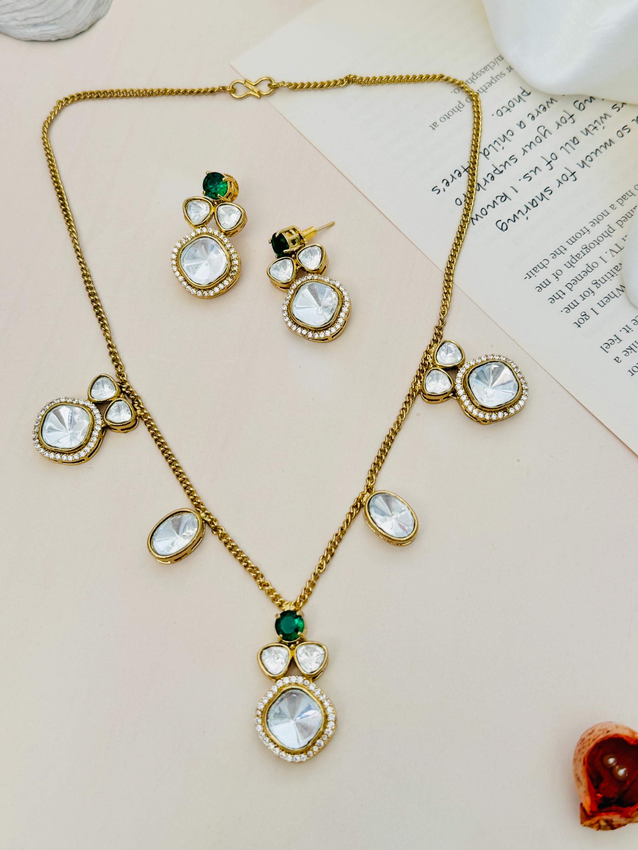 Timeless Gold Plated Polki Pendant Chain Set