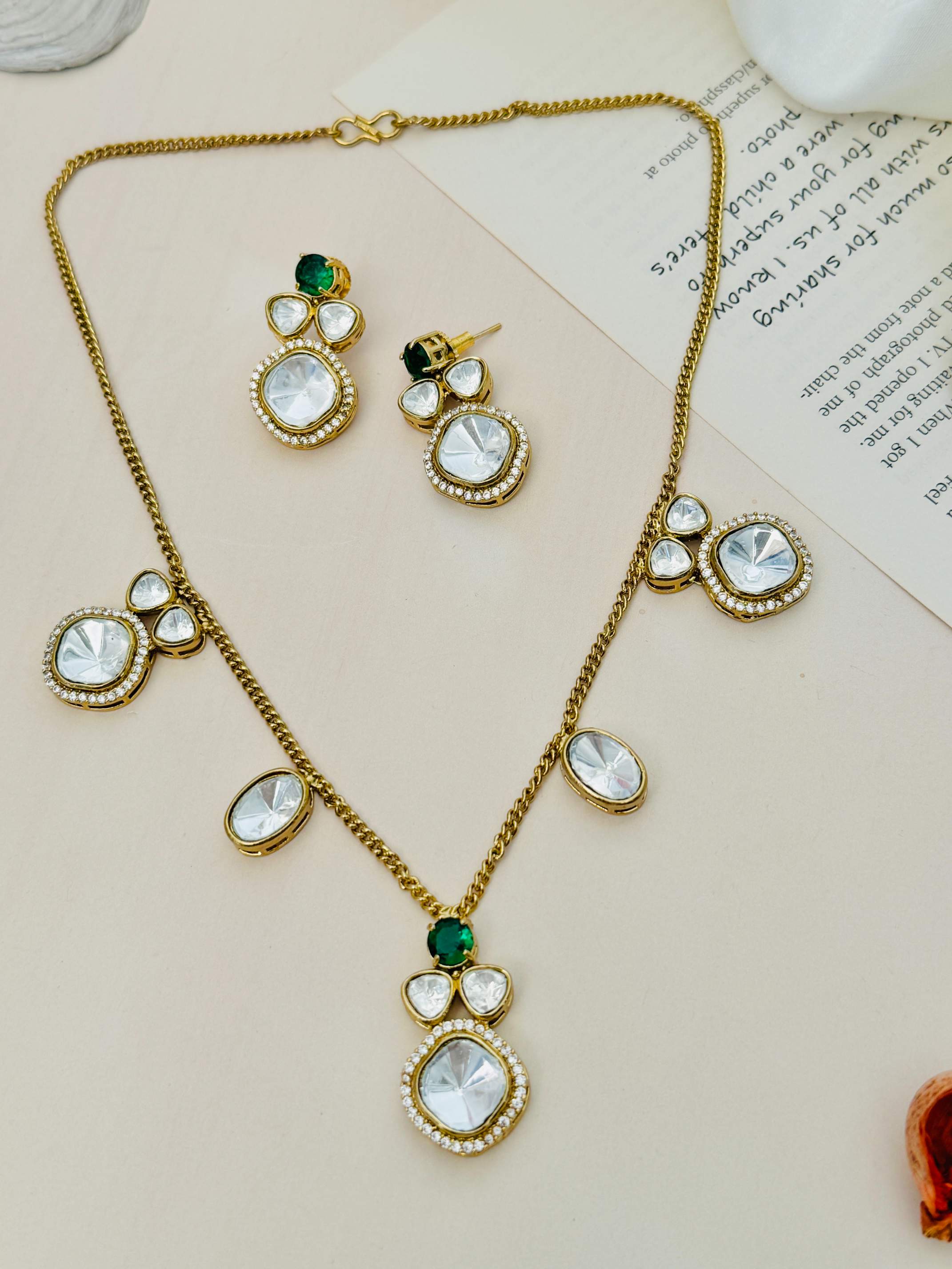 Timeless Gold Plated Polki Pendant Chain Set