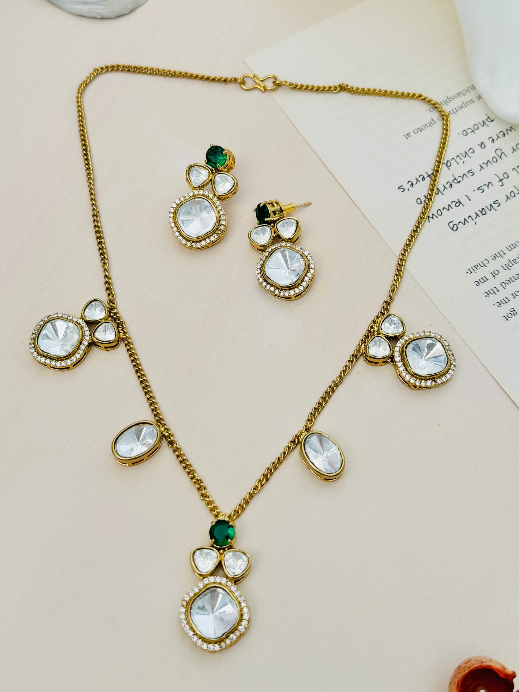 Timeless Gold Plated Polki Pendant Chain Set