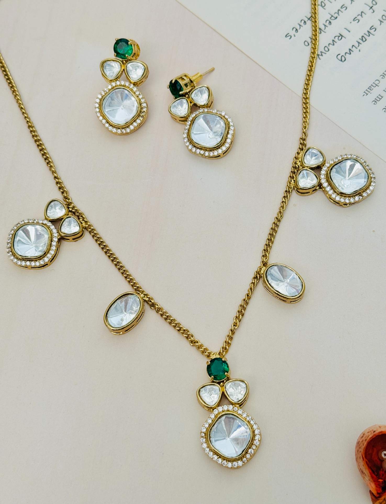 Timeless Gold Plated Polki Pendant Chain Set