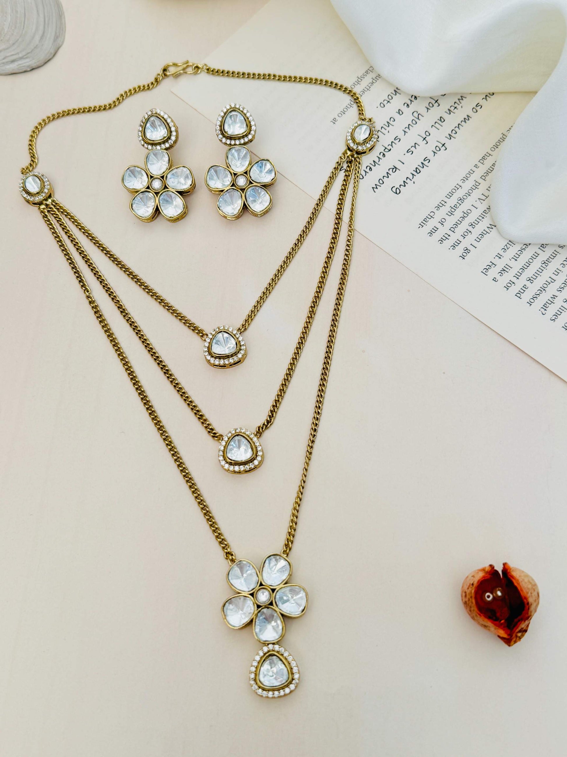 High Quality Gold Plated Polki Pendant Chain - jewellery by Abdesigns Jewellery