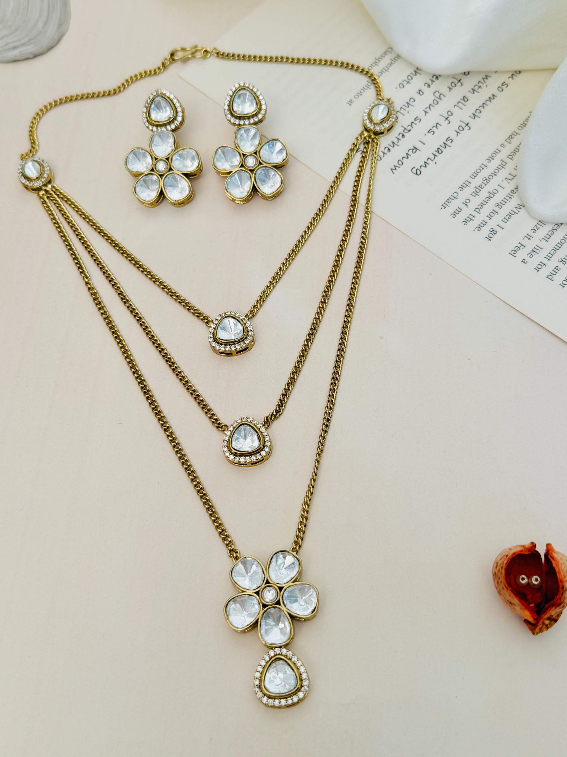 High Quality Gold Plated Polki Pendant Chain - jewellery by Abdesigns Jewellery