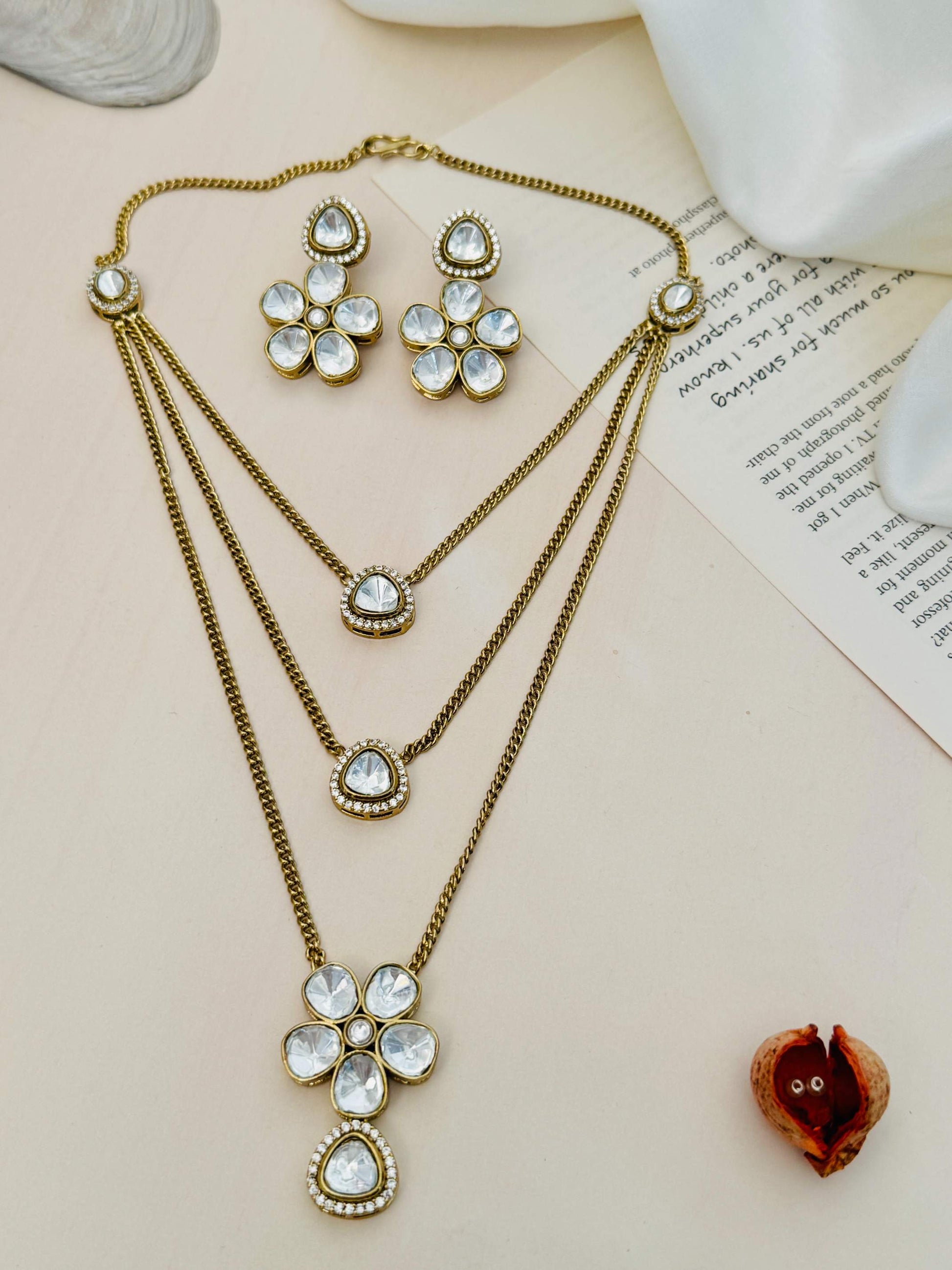 High Quality Gold Plated Polki Pendant Chain - jewellery by Abdesigns Jewellery
